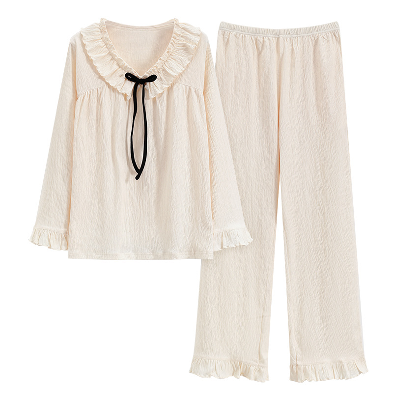 봄 및 가을 구름 가슴 패드와 여성 잠옷 면 긴 소매 새 학생 코트 스타일 겉옷 홈 의류 세트