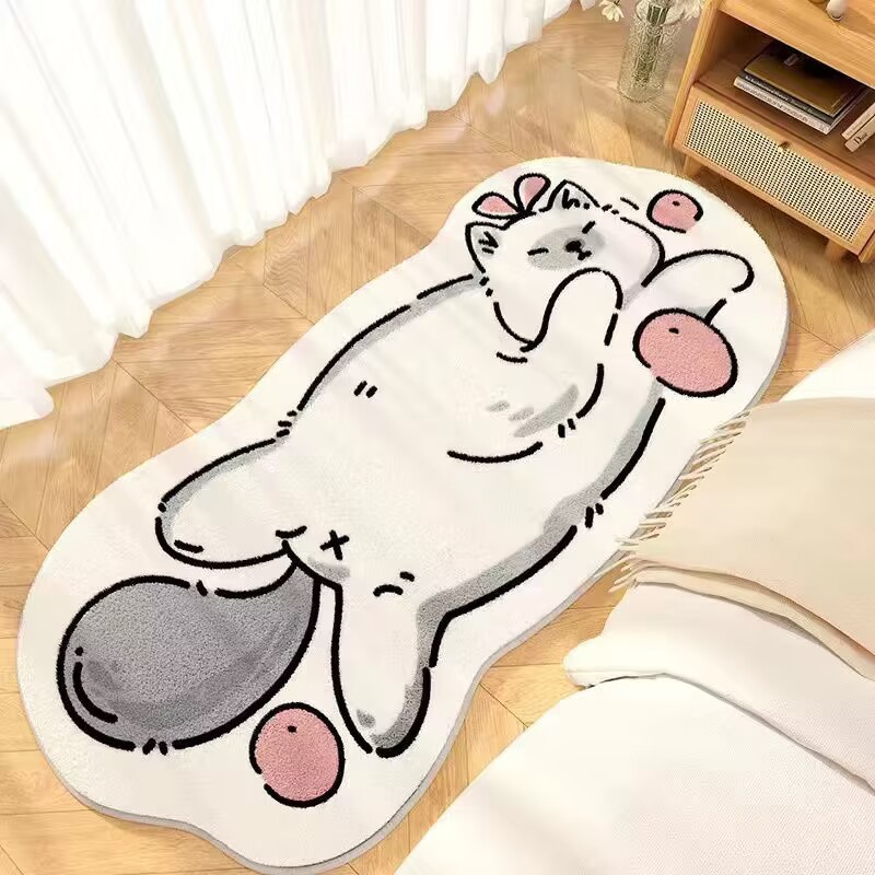 可愛貓家用仿羊絨地毯臥室少女兒童房隔涼生暖床邊毯衣帽間鏡前毯