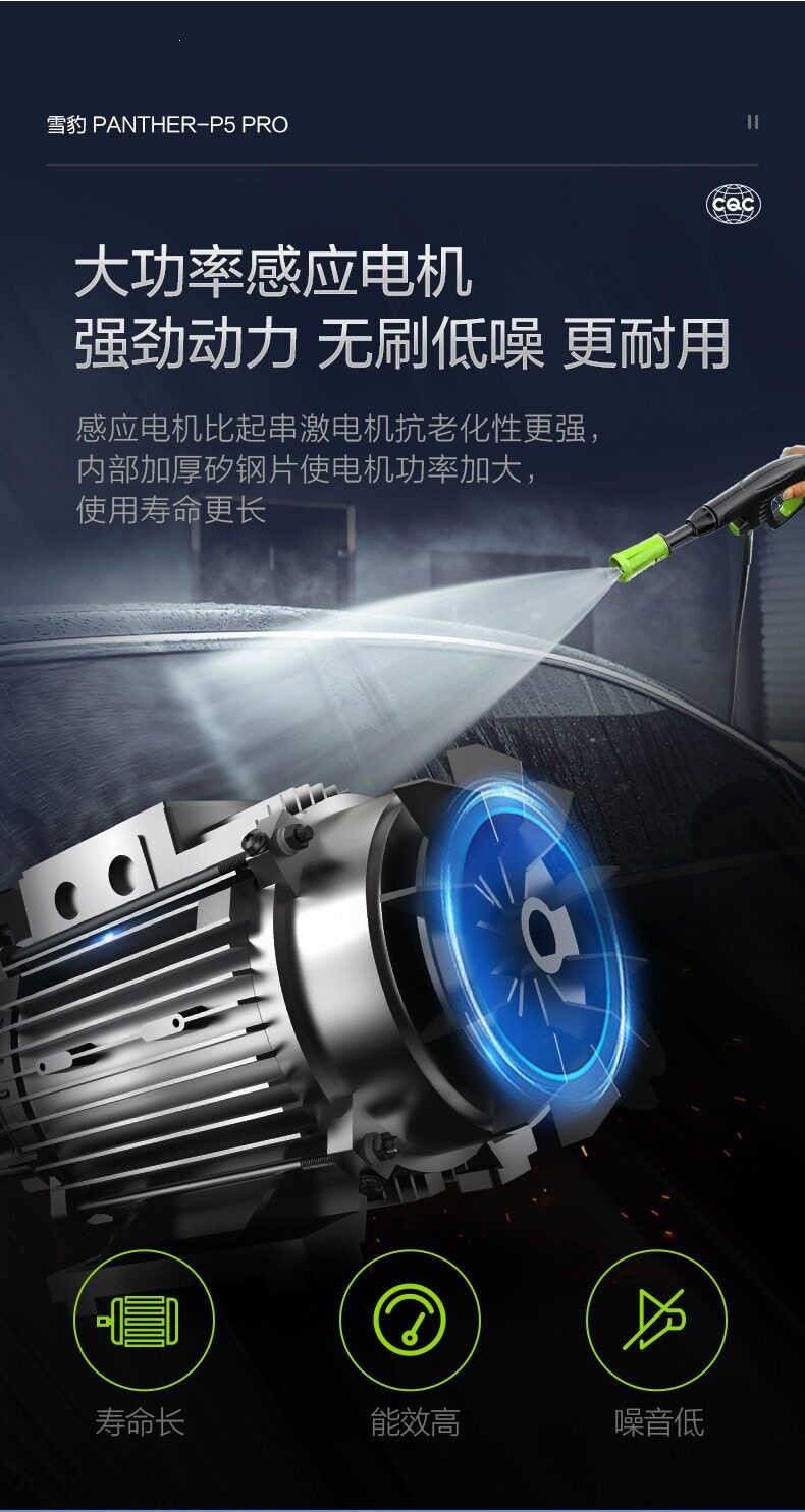 Greenfield Snow Leopard Pro1800W Car Washing Machine, High-Power Induction Household High-Pressure Water Gun, Powerful Car Cleaning Tool