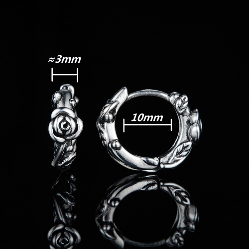 Trendy men's retro women's earrings stainless steel personalized versatile round earrings simple cast rose earrings cross-border supply