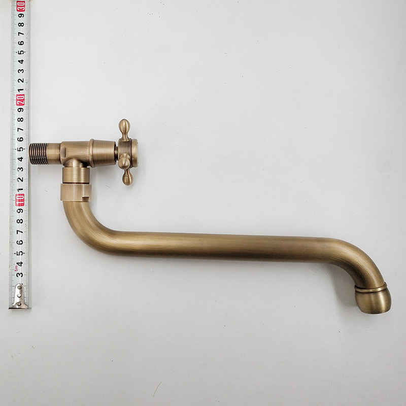 Extended antique copper single-cooling faucet, outdoor mop sink, outdoor wall-mounted faucet, European retro style, rotatable undefined