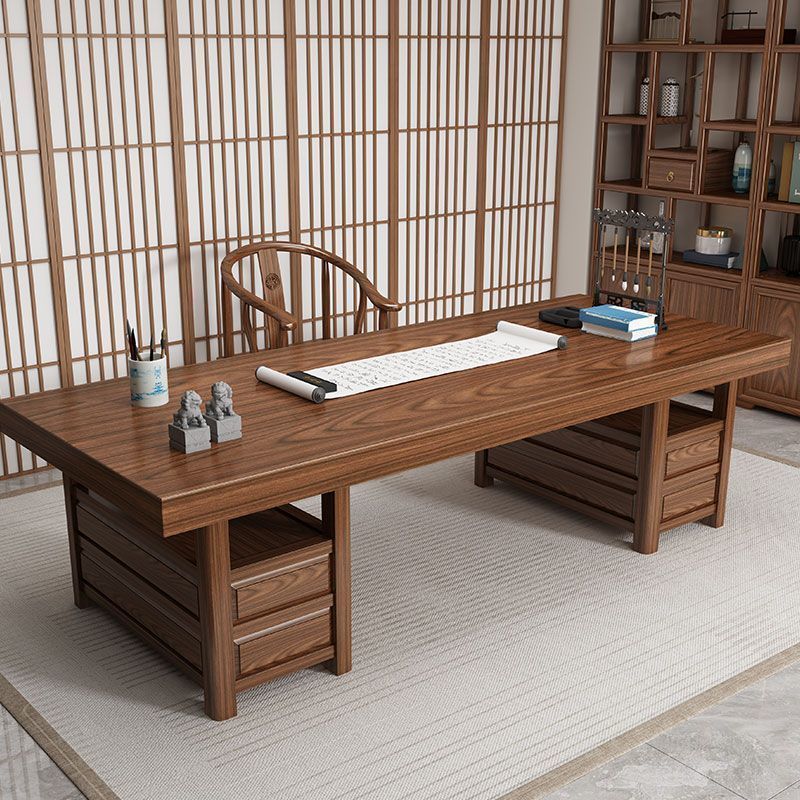 Solid Wood Desk, New Chinese Style Retro Style Painting Desk, Writing Desk with Drawer, Office Study Painting Desk, Tea Table for Living Room
