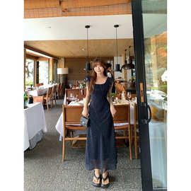 小飞袖波点荷叶边吊带连衣裙子女夏季法式茶歇收腰包臀裙波点长裙