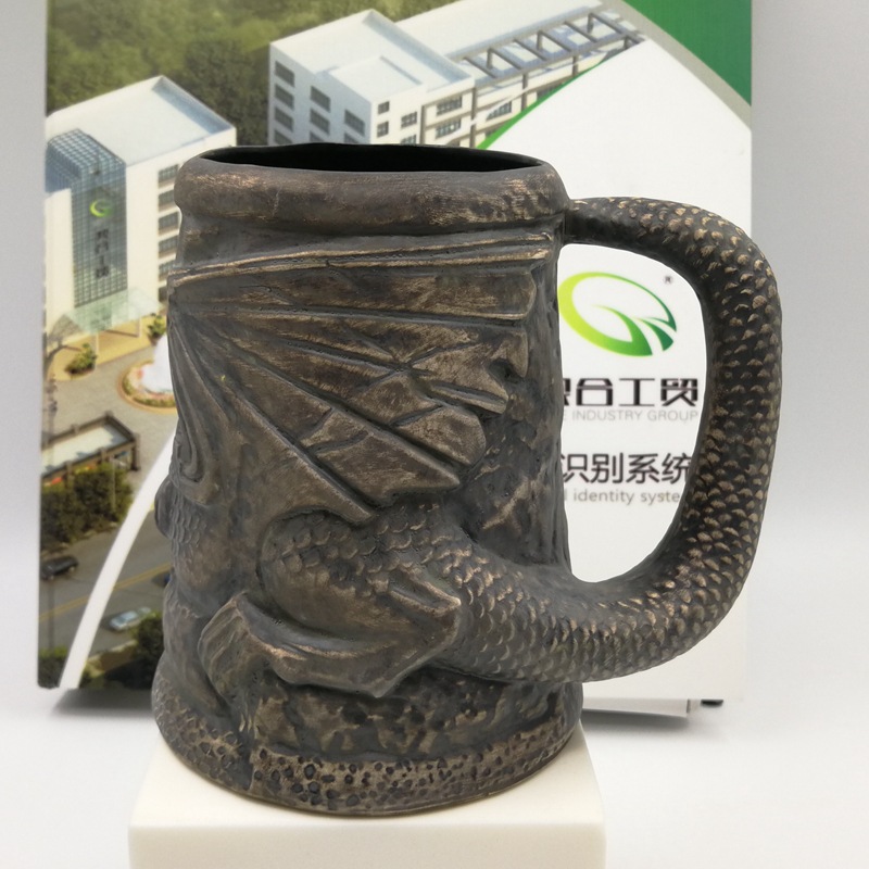 Taza tiki en forma de dragón de celebridades de Internet cuidadosamente seleccionada, taza de cerámica personalizada creativa, taza de cóctel de bar, vino 3D con linterna bonita