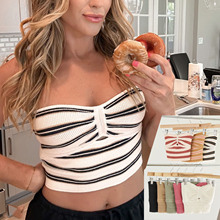 2024春夏跨境亚马逊速卖通爆款女装条纹净色性感镂空抹胸毛织背心