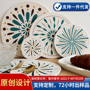 Printed heat insulation pad spot sale Japanese printed cotton rope heat insulation pad placemat plate pad coaster