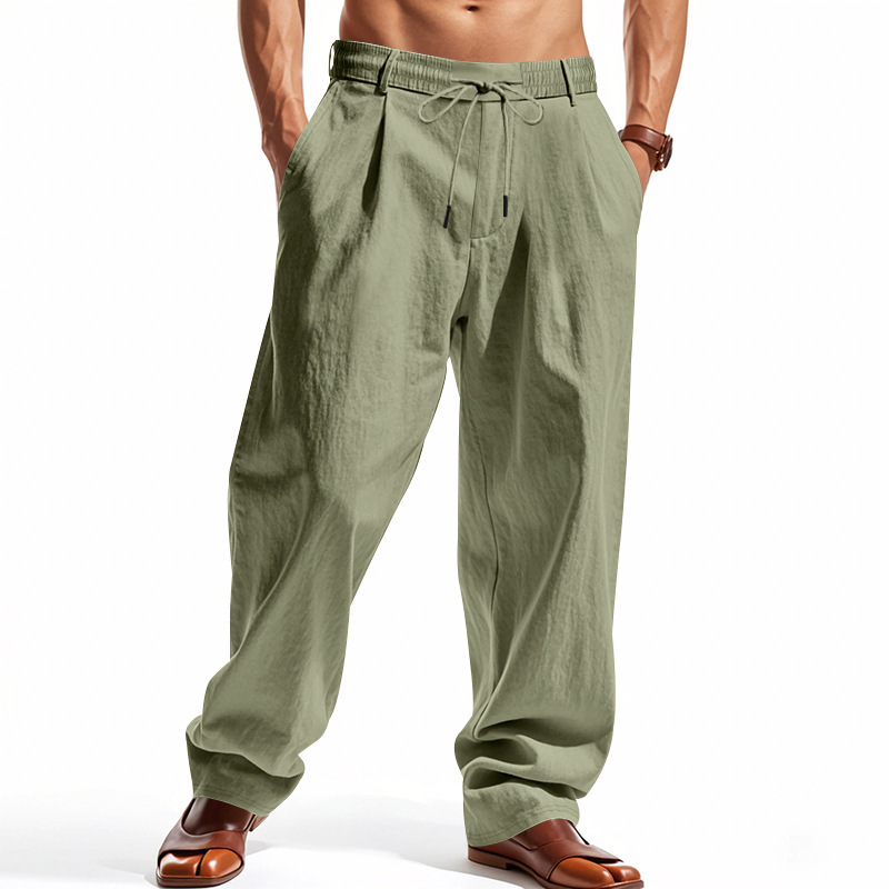 Cross-Border Independent Station American Style Four Seasons Men's Loose Linen Casual Simple Trendy Wide-Leg Beach_voghion.com