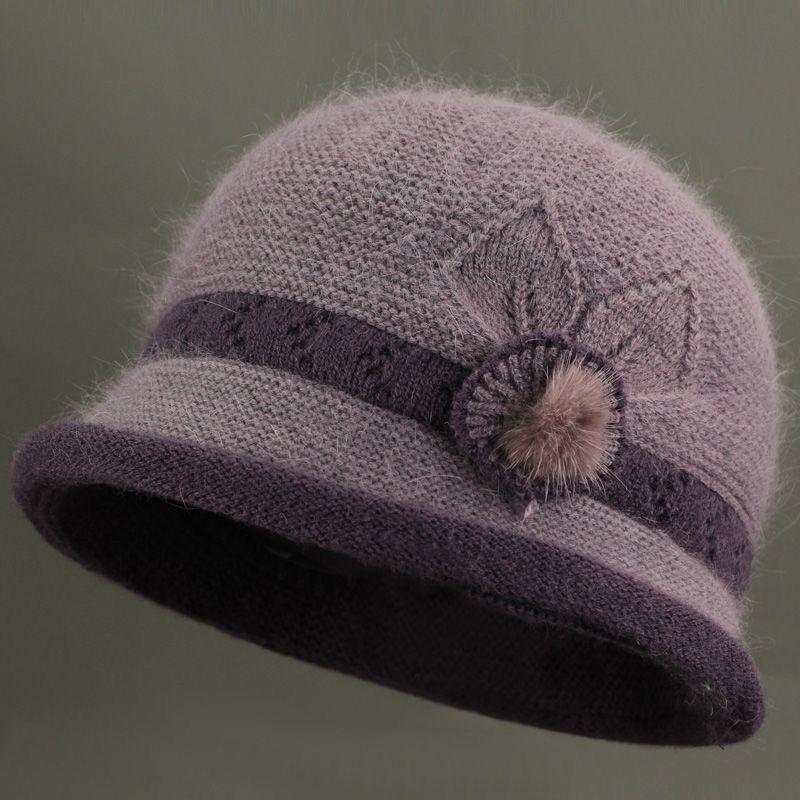 Autumn and winter women's cotton hats with fleece lining for warmth, suitable for mothers, middle-aged and elderly women, knitted bucket hats for grandmothers and elderly ladies