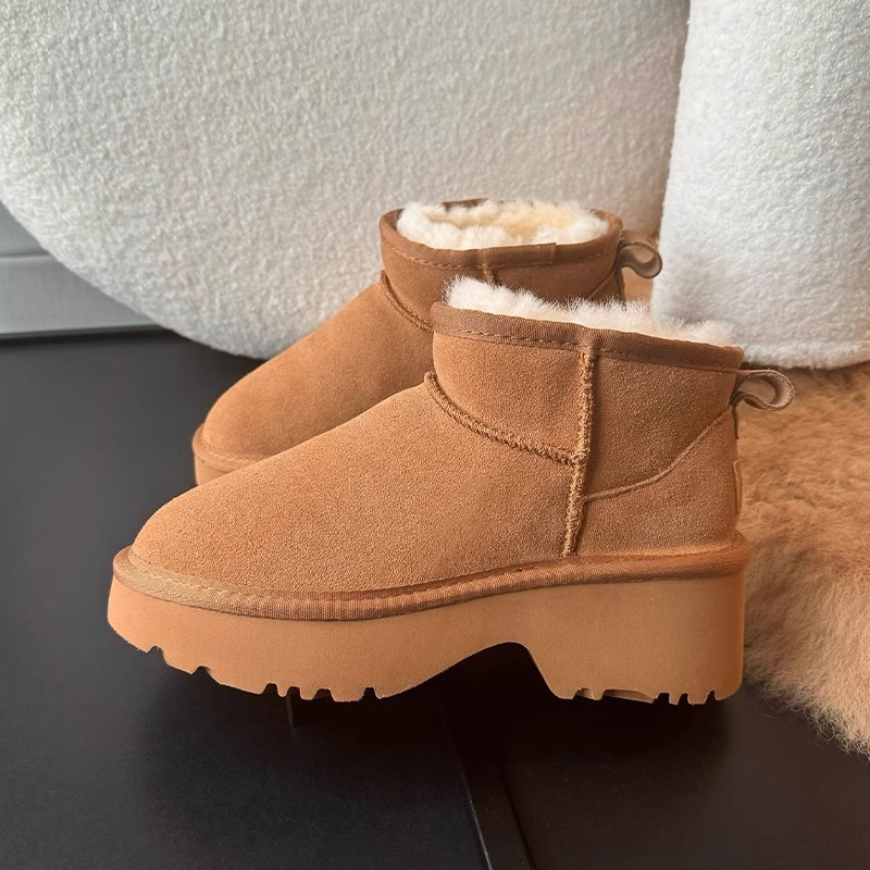 Nouvelles bottes courtes sirène à semelles épaisses Bottes de neige pour femmes Fourrure Un tube court Hiver avec des chaussures en coton pour femmes_voghion.com