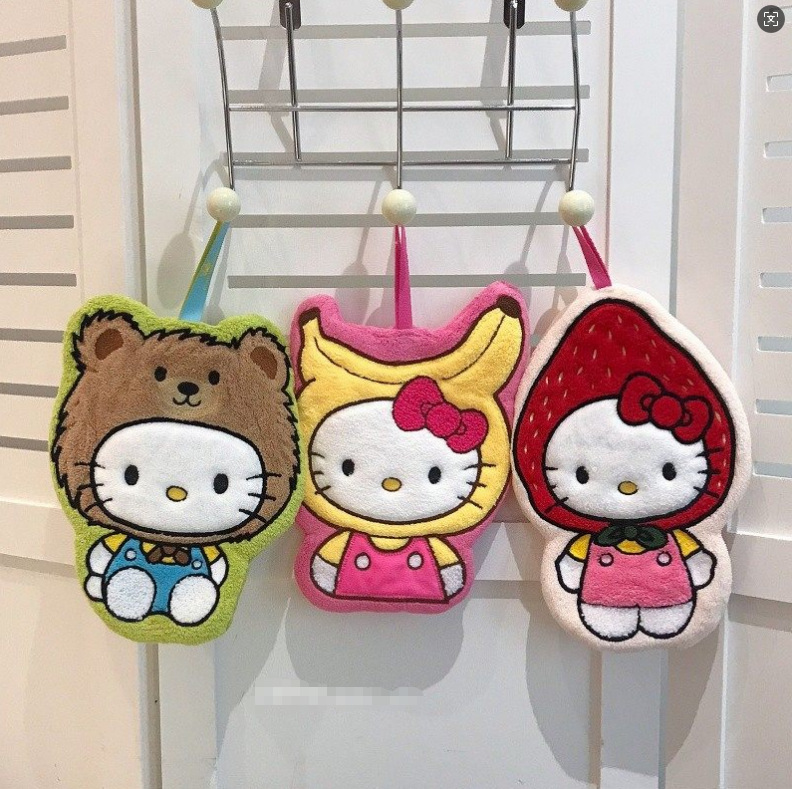 Fruit Strawberry Hello Kitty Hanging Kitchen Hand Towel, Super Absorbent, Double Layer, Thick, Soft, Cute Towel