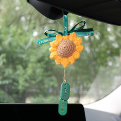 跨境向日葵車載掛件創意毛線針織汽車精緻女生車內後視鏡掛飾吊墜