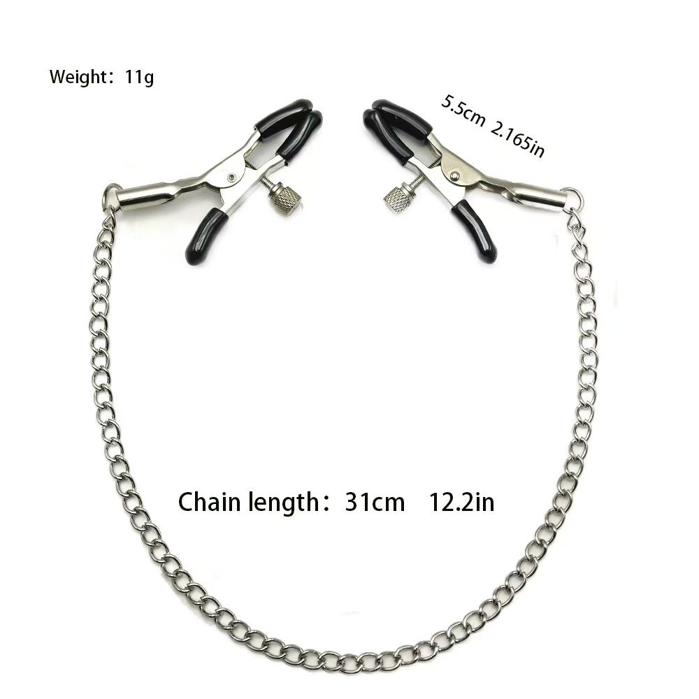 Metal Nipple Clamps with Chain, Black Unisex Adult Sensory Accessory — detail image 1