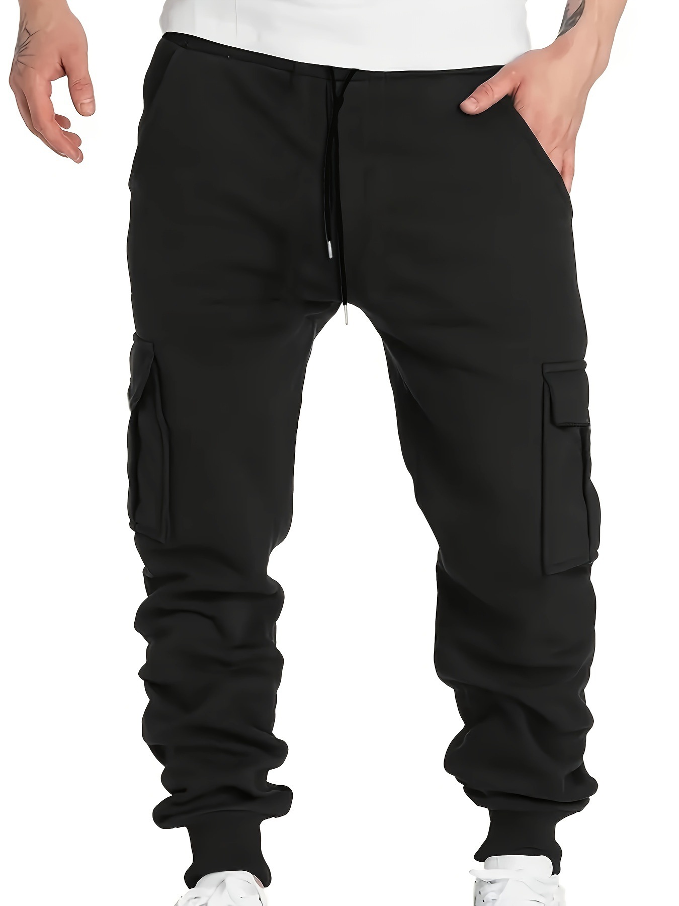 Herren-Jogginghose mit Fleecefutter – Slim Fit Winter-Thermohose mit gebürsteter Innenseite (S-3XL, Schwarz/Grau, Freizeithose im koreanischen Stil)_voghion.com