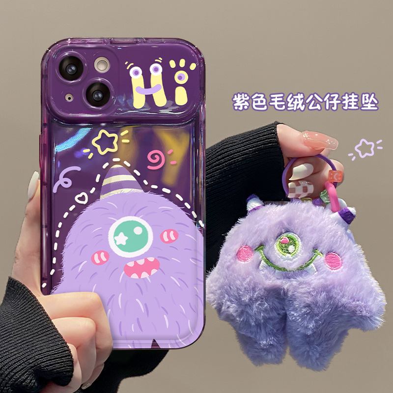 for apple 15promax phone case iPhone14/13 plush monster pendant 11/12 flip mirror xs for apple 15promax phone case iPhone14/13 plush monster pendant 11/12 flip mirror xs