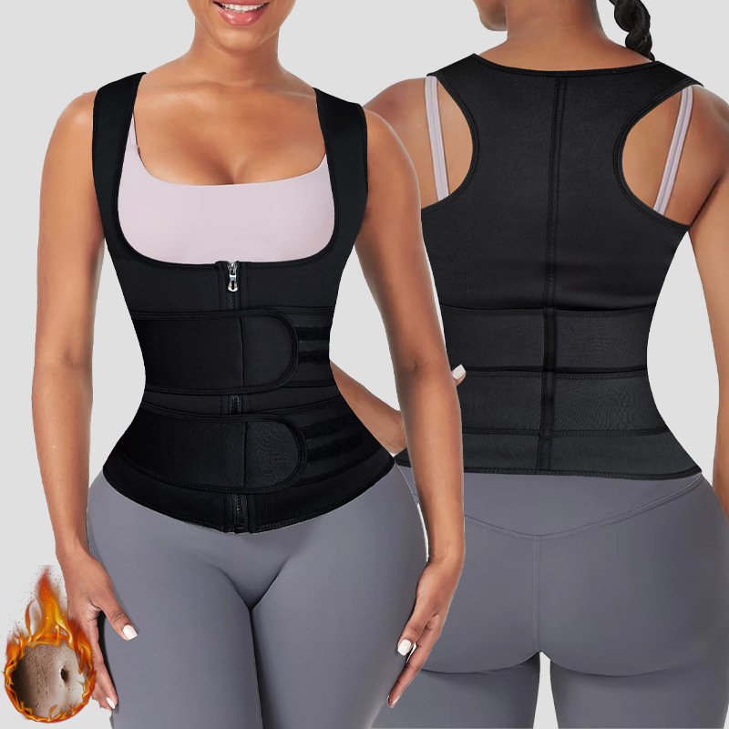 Neoprene Women's Double Belt Vest Zipper High Pressure Corset Women's Body Shaper Corset Neoprene Women's Double Belt Vest Zipper High Pressure Corset Women's Body Shaper Corset