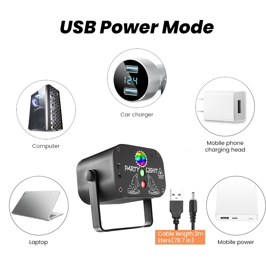 Mini luz de patrón láser de 2 orificios transfronteriza, carga USB, luz de cielo estrellado, luz de ambiente KTV, flash láser de fiesta