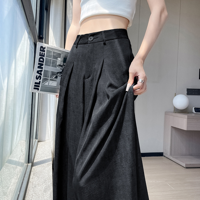 アイスシルクアセテートサテン絞り染めワイドレッグパンツ女性 2025 夏ハイウエストスーツパンツカジュアルストレートフロアレングスパンツ|undefined