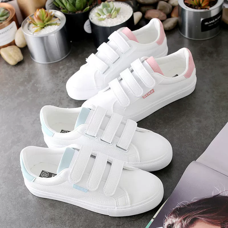 Весенние и осенние маленькие белые туфли для детей 2024 новые дикие взрывные женские туфли ins Харадзюку ветер толстая подошва на липучке