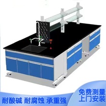 供钢木实验室全钢中央台工作台PP操作台钢木边台水槽