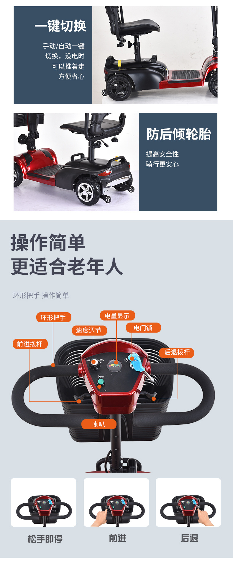 Factory Direct Supply Lithium Battery Elderly Mobility Scooter Safe Folding Four-Wheel Disabled Electric Vehicle Elderly Mobility Power-Assisted Scooter