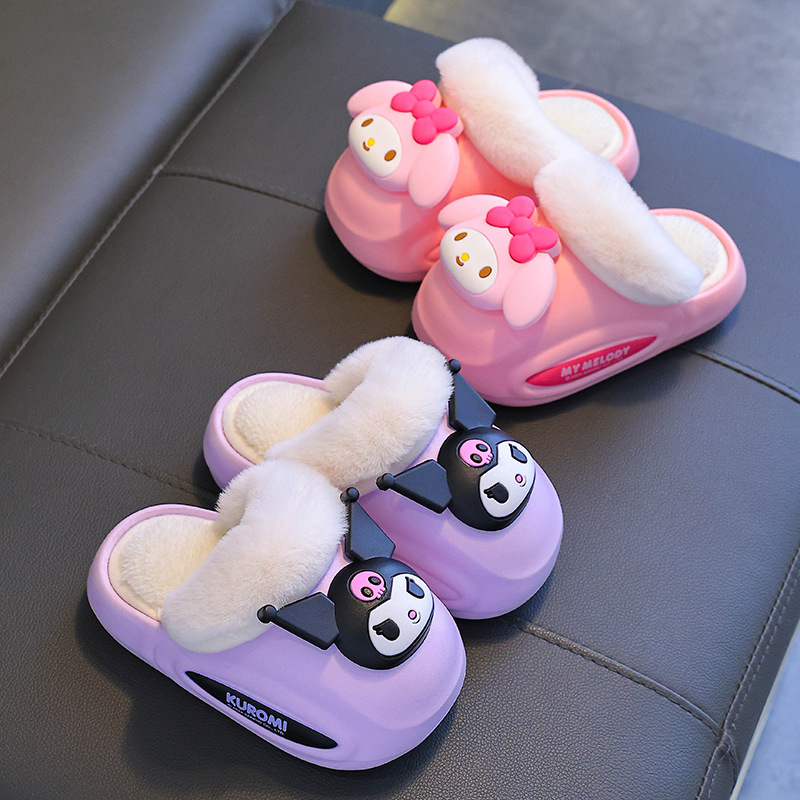 Sanliou zapatillas de algodón de invierno para niños niñas cálidas con bolsas impermeables de vello Melody, zapatillas de algodón para niños pequeños y medianos