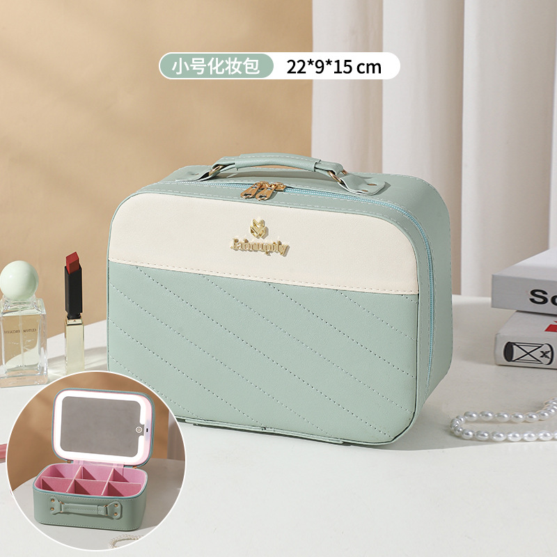 Nueva bolsa de cosméticos con lámpara LED de gran capacidad ins caja de almacenamiento de recuerdos de alta calidad maleta de viaje portátil