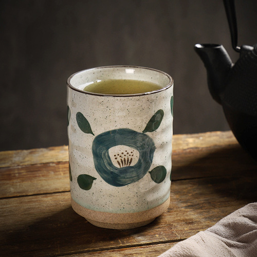 Cross-border Japanese-style coarse pottery cup sushi cuisine irregular-shaped water cup retro-style on-the-go cup home use restaurant tea cup wholesale