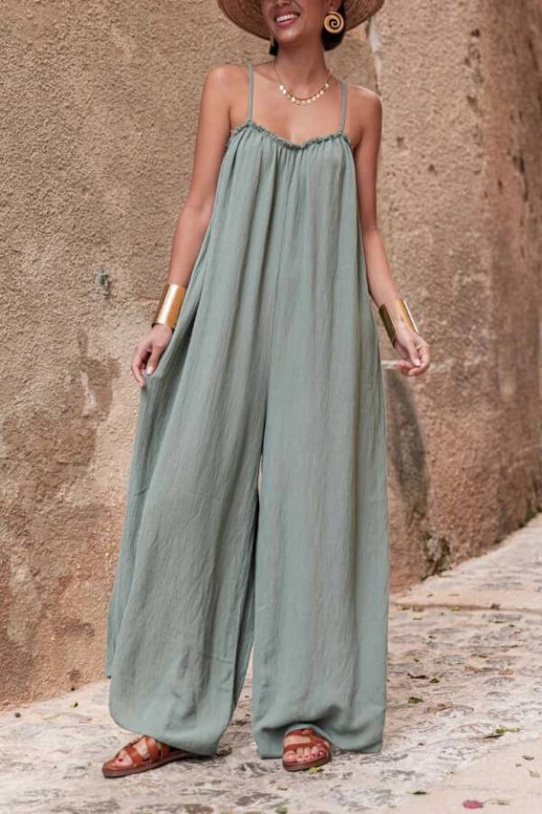 Women's Loose Fit Backless Halter Linen Jumpsuit – Casual Beach Resort Romper For Summer_ecoleips.com