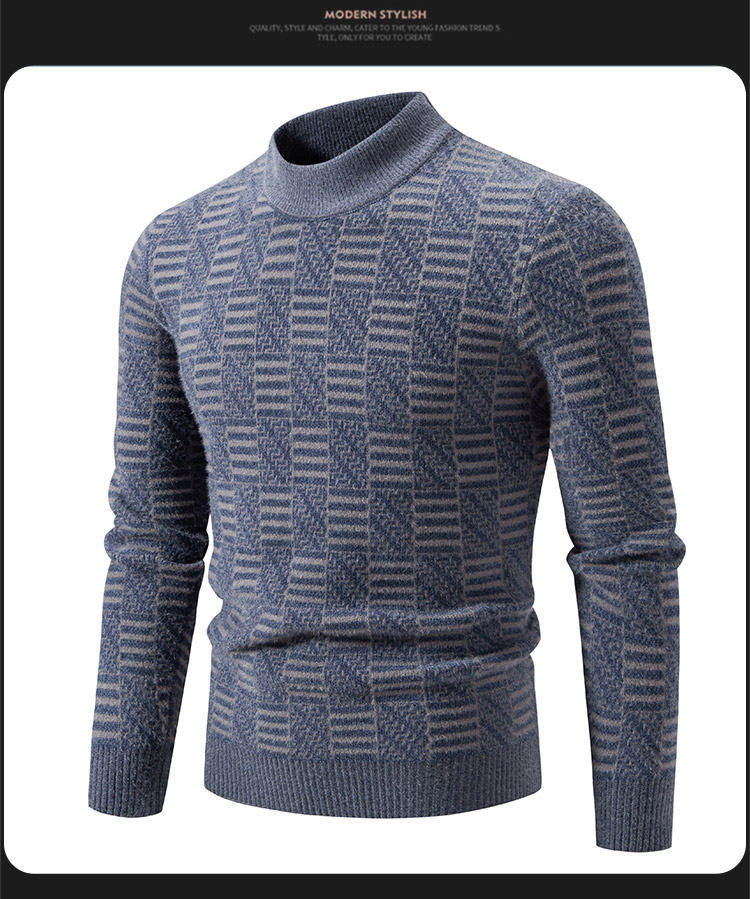 Herren Pullover Mit Stehkragen Lockere Passform Jacquard Strick_voghion.com