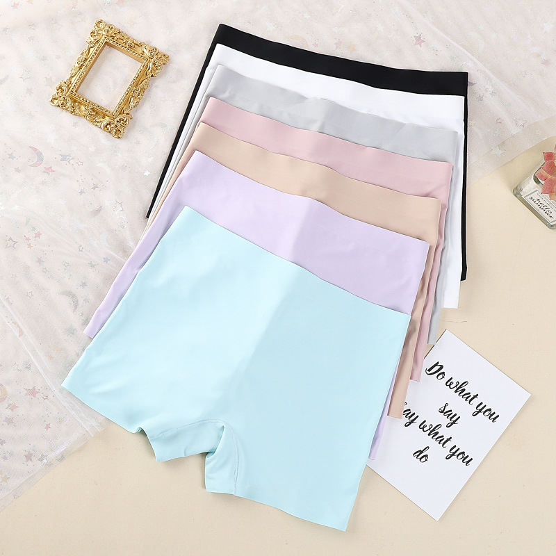 One-piece Ice Silk Seamless Mid-waist Solid Color Cotton Crotch Breathable Large Size Women's Boxer Panties Women's Anti-slip Safety Pants