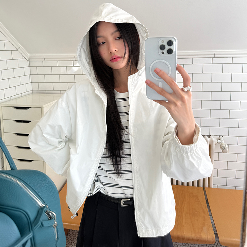 【清仓不退】韩系百搭运动休闲外套女春连帽抽绳夹克上衣女 3751
