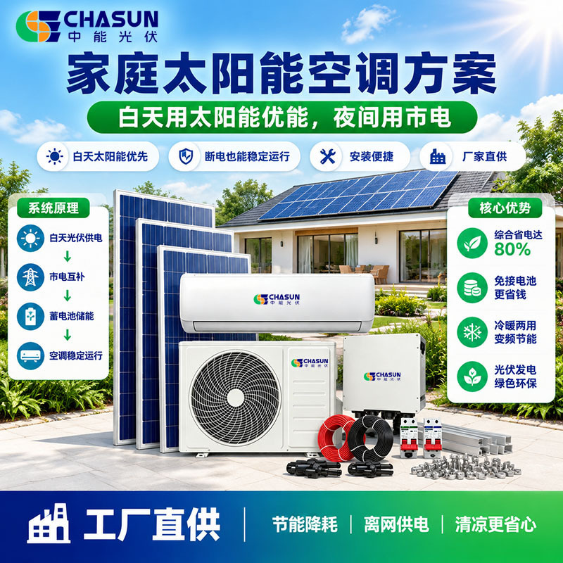Solar-powered air conditioner, 220V/110V wide voltage, for home, commercial, and industrial use, photovoltaic DC cooling unit