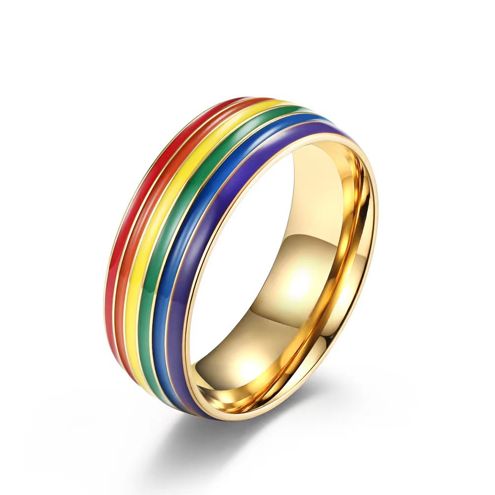 LGBT Pride Month Holiday Unisex Gender Enamel Design Simple Style Commute Rainbow Titanium Steel Enamel Rings