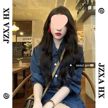 春秋2025新款法式小香风连衣裙收腰大码胖显瘦牛仔长袖包臀短裙