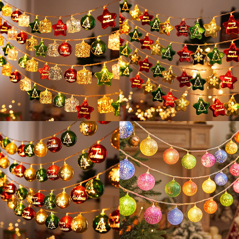 Cross-border Amazon LED electroplating pentagram star snowflake light string Christmas sky ball atmosphere decoration flashing light colored light
