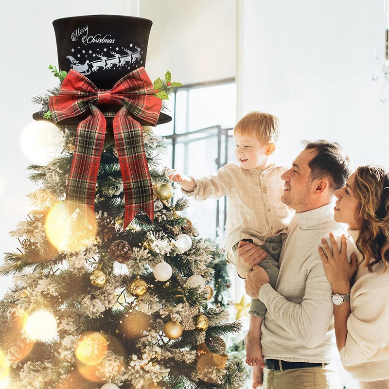 2025国境を越えたクリスマスの木の上の星の帽子のペンダントのクリスマスツリーの装飾の帽子の蝶結びの格子の布のスプリングの帽子|undefined