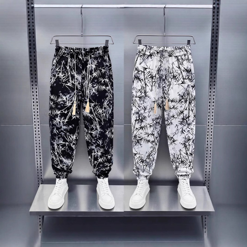 Summer Thin Ice Silk Trendy Casual Sweatpants Men Fashion Versatile Cropped Pants Internet Celebrity Loose Jogger Floral Pants Men Summer Thin Ice Silk Trendy Casual Sweatpants Men Fashion Versatile Cropped Pants Internet Celebrity Loose Jogger Floral Pants Men
