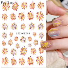 新商品のネット紅新春龍年ネイルシール3d虹花火炎のバックゴム爪貼り卸売りnail