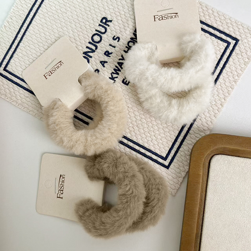 2 Pieces ~ Stuffed Autumn and Winter Milk Tea Color Hair Band Set Hair Rope Women's Ponytail Ball Head Hair Rope Hair Accessories Headdress
