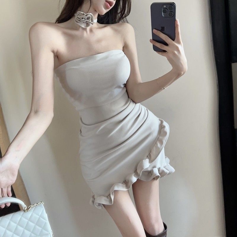 Pure Desire Hot Girl Ruffled Sexy Tube Top Dress Women's Southeast Asia New Slim Fit Hip Short Skirt Dress Skirt