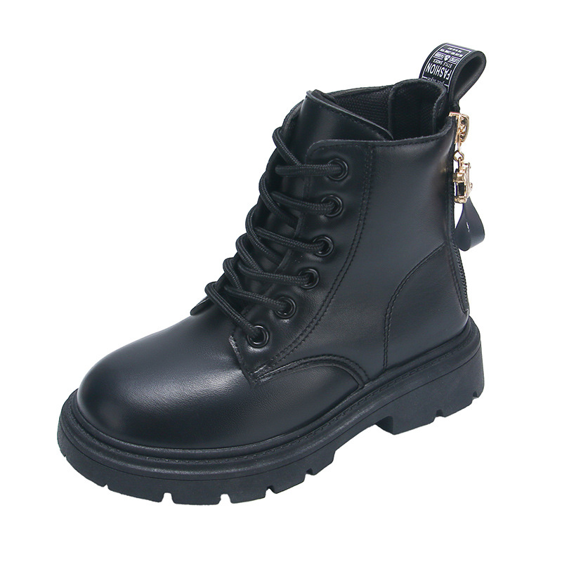 2024 Herbst/Winter Neue Kinder Martin Single Jungen Samt Kurze Warme Mädchen Weiche Sohle Lederstiefel_voghion.com