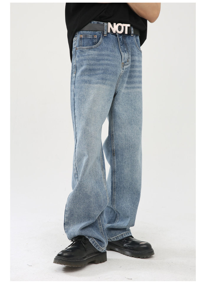 Quần jean nam ống rộng ống đứng dáng suông thoải mái phong cách Hàn Quốc — Xanh denim, Xanh lam đậm, Đen Xám chi tiết 4
