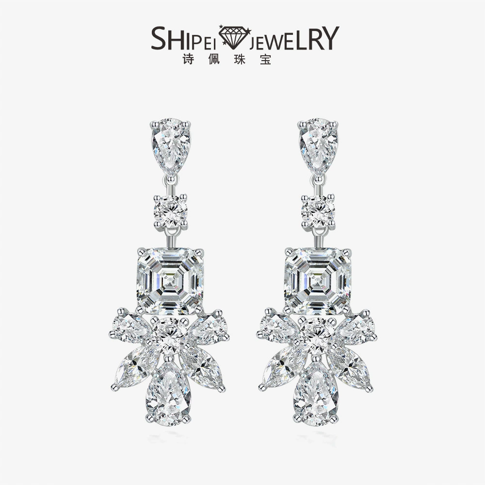 Shipe Jewellery 2024 новый белый 9*9 Asche 925 серебряные серьги роскошный темперамент Европа и США ins