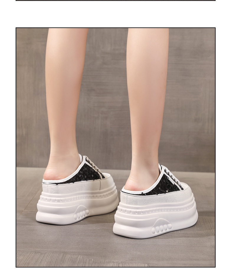 Giày sneaker nữ đế dày tăng chiều cao mũi tròn phong cách bánh mì trắng mùa hè 2026 — màu đen, màu trắng chi tiết 13