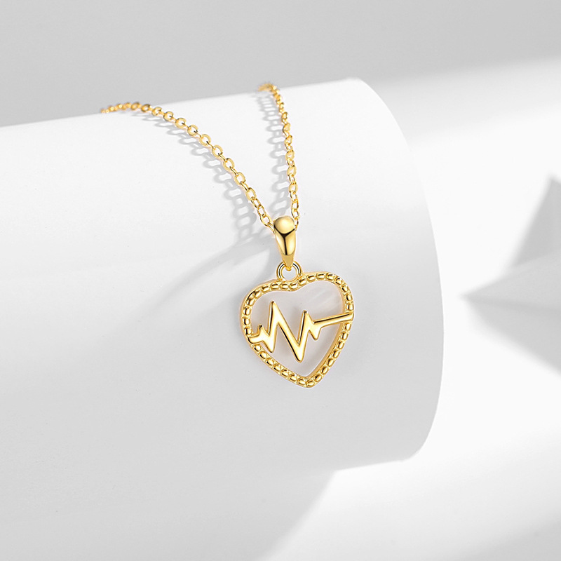 Collar de plata esterlina S925 en forma de corazón ECG japonés y coreano Nueva joyería transfronteriza AliExpress Venta caliente simple cadena de clavícula