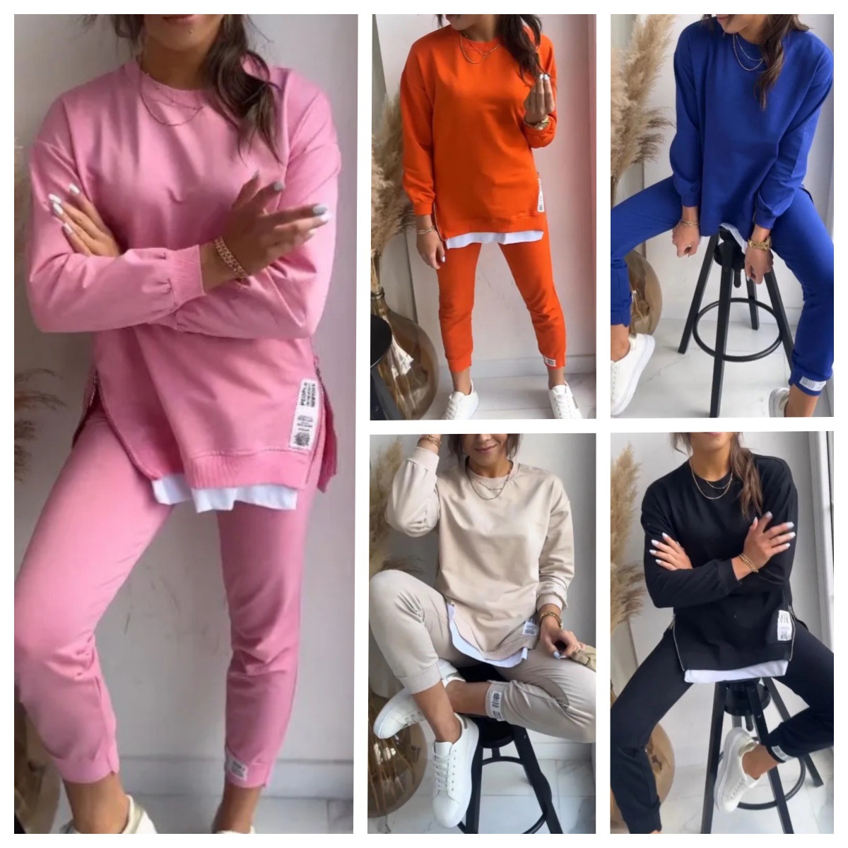 Independent European and American Cross-Border Autumn and Winter Women's Ribbed Crew Neck Long-Sleeve Straight-Leg Sweatpants and Hoodie Set Casual New Style
