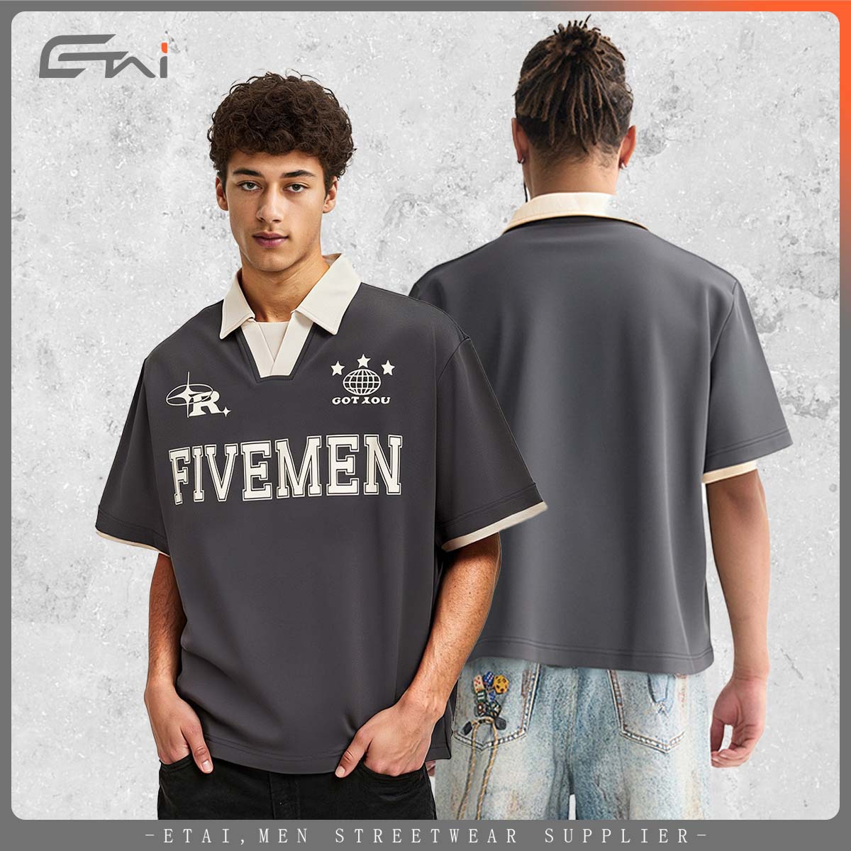 ETAI Hombre| Camiseta retro americana de manga corta marca de moda de alta calidad para hombres de manga corta image 3