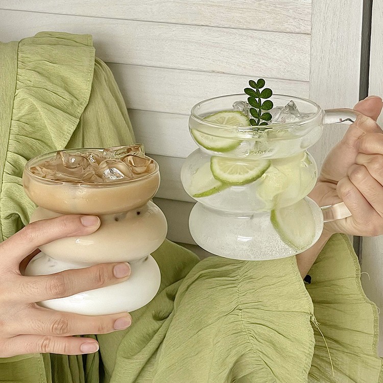 Taza regordeta con asa al por mayor, vaso resistente al calor, vaso de jugo para el hogar, vaso de agua de borosilicato transparente
