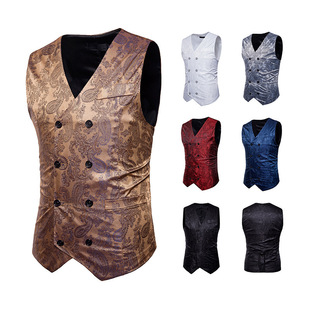 2023 New Hollow Fashion Men's Color Matching Gentleman Formal Casual Printed Vest Waistoutwear M36