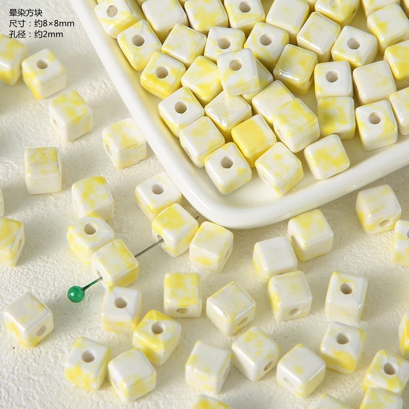 夏季专属黄色系陶瓷珠散珠穿孔手工diy材料手链项链耳环饰品配件|undefined
